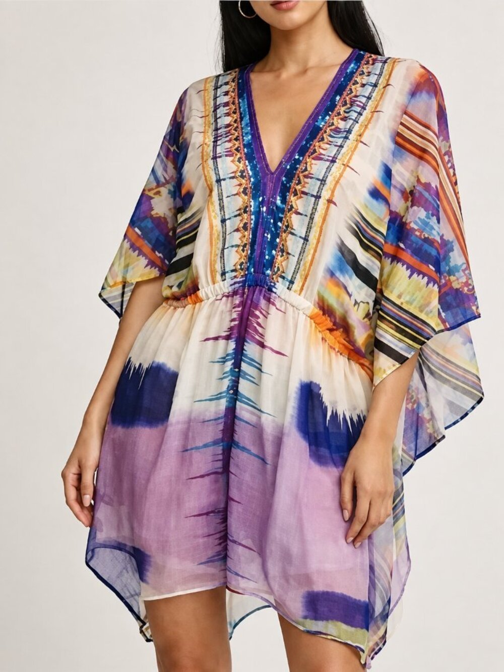 bebe Y2K Geometric Print Kaftan Tunic Top S